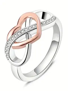 Silver Color Heart Infinity Ring with Sparkling Zirconia, Perfect for Engagement Wedding Anniversary Gift, Symbolizing Eternal Love, Cubic Zirconia Rings, Fashion Engagement Rings, Heart Shaped Ring