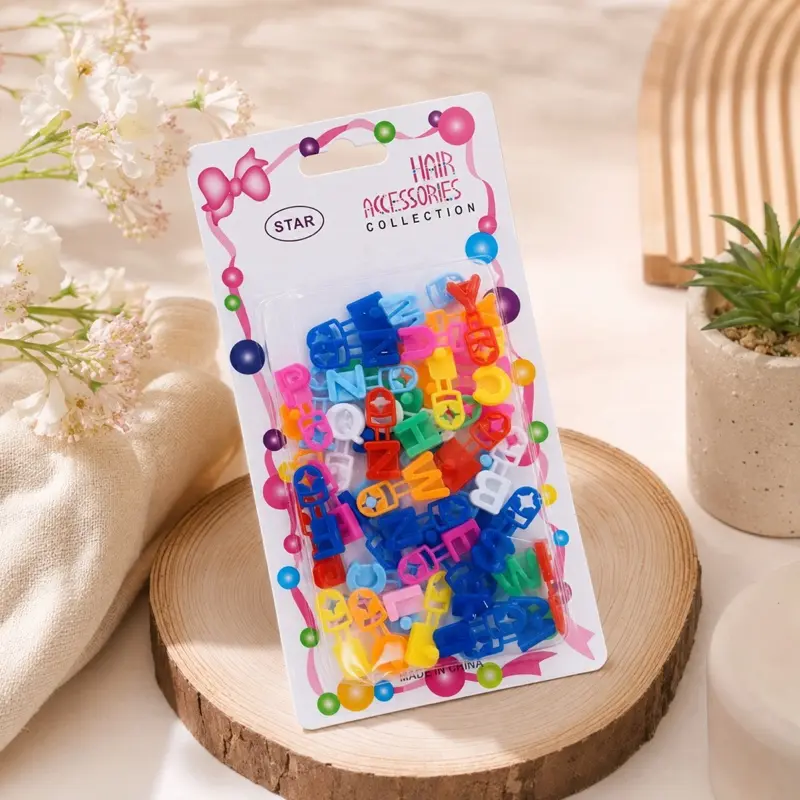 Children's Sweet Style Colorful Plastic Double-Headed Ball Hair Ties, Letter Hair Clips and Buckles