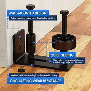 Adjustable Steel Barn Door Track with Metal Wheels, Quiet Frame Sliding System, Easy Installation Flat Bottom Design