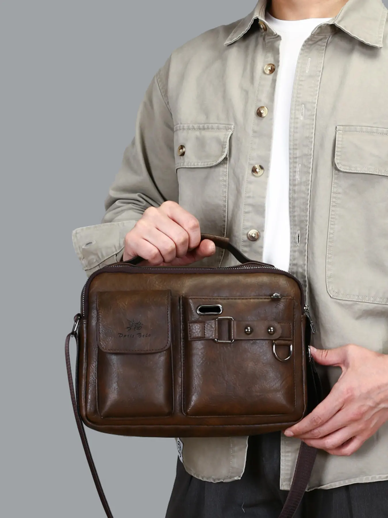 Men's Business Fashion Large Capacity Space Crossbody Bag, Retro Style Zipper Shoulder Bag, Casual Trendy Versatile High-quality Daily Commuting Bag Travel Essentials