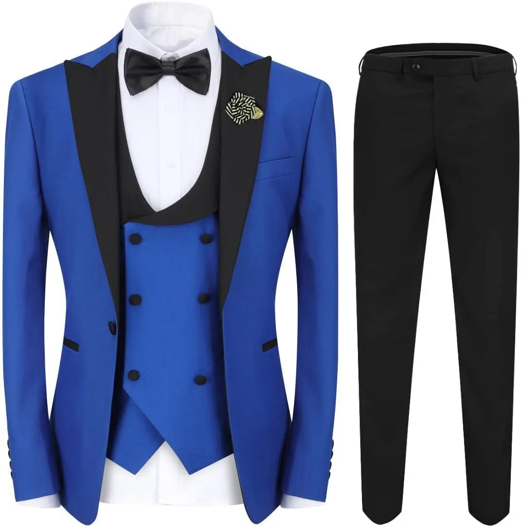 Men's 3-Piece Fitted Suit Set - Men's Outfit Sets, Solid Color Single-Breasted 1-Button Peaked Lapel Long Sleeve Jacket, Vest, Pants for Prom, Formal Wear, Gentleman Style, Vintage, Textured Woven Fabric, No, Fine Fabric, Formal Events Formal Attire Tuxed