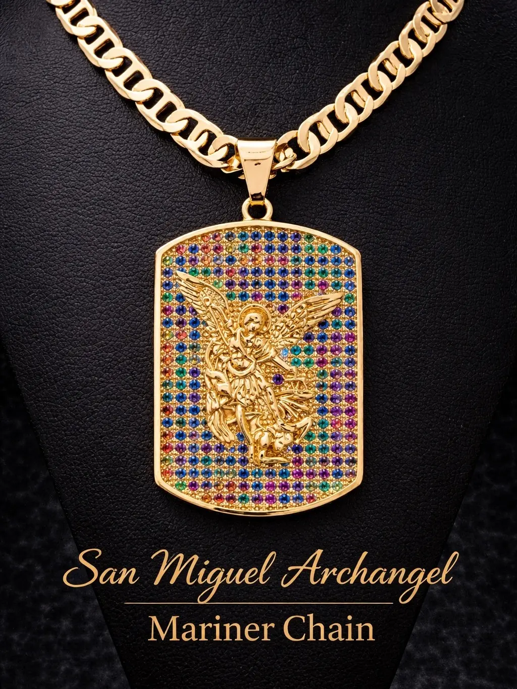 2 Styles Chains - 14K Gold Plated San Miguel Plaque Upgraded Cuban or Mariner Necklace 20" 24" 4mm/6mm All Occasions St Michael Archangel Religious Piece
