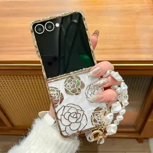 Translucent Camellia/Speckled Samsung Flip Phone Case with Free Wrist Strap