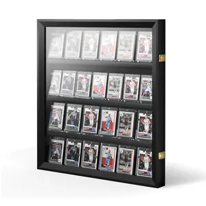24-Slot Lockable Display Case for Graded Sports Cards - UV Protected Clear Acrylic Wall Cabinet for Baseball, Football, Basketball & Hockey Cards