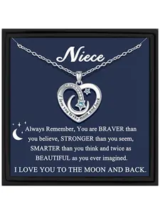 To My Niece Heart Moon Pendant Necklace, Jewelry Gift, I Love You to the Moon and Back, Gift Box Included, Birthday & Christmas Present for Niece, Necklace for Daughter, Heart Design Necklace