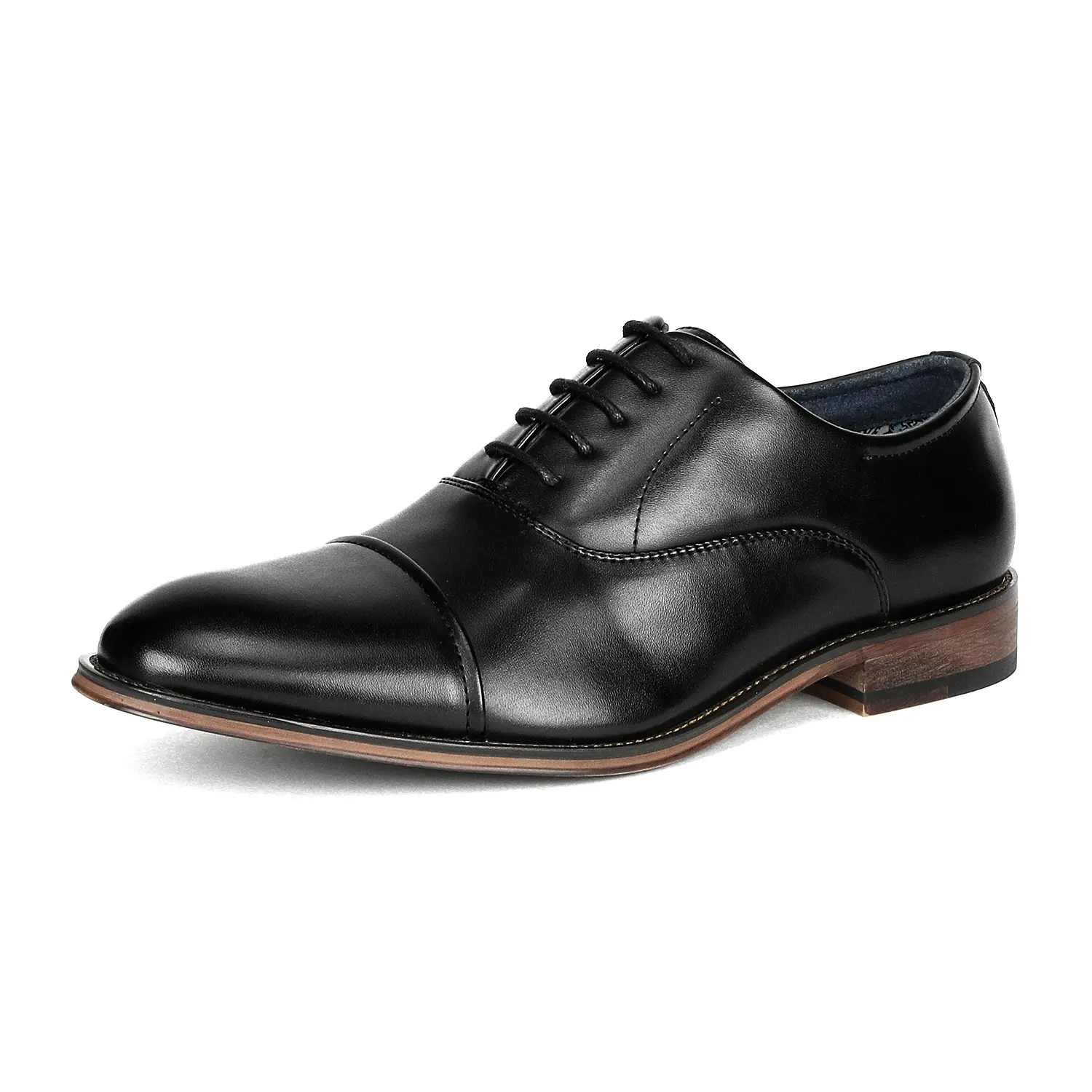 【BRUNO MARC Anniversary】 Men's Wide-Fit Formal Cap Toe Oxford Shoe - Lace-Up Laces Men's Oxfords, Soft Black Leather, Closed Design, Rubber Sole, Ideal for Office, Work sohochic