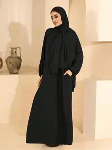 Women's Solid Batwing Sleeve Zipper Prayer Dress with Integrated Hijab, Modest Casual Long Sleeve Long Dress, Modest Abaya Dress, Modest Muslim Outfits, Ladies Clothes for All Seasons, Modesty