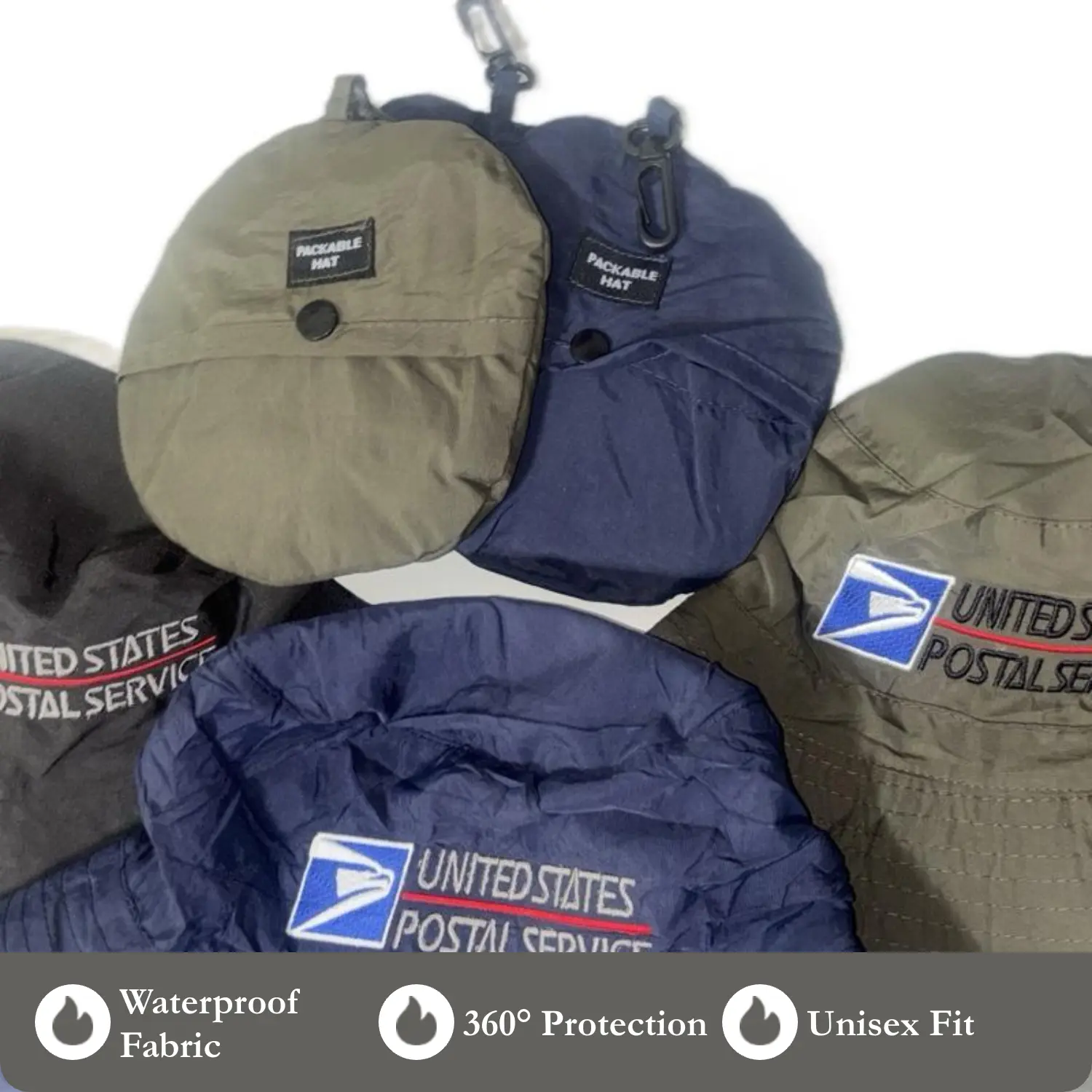 Custom USPS Logo Postal-Inspired Bucket Hat, Navy/Olive/Black, Adjustable, Water-Resistant, Moisture-Resistant, Lightweight, Breathable, Embroidered Design, 360° Coverage, All Seasons, Casual Everyday, 1 Size Fits Most