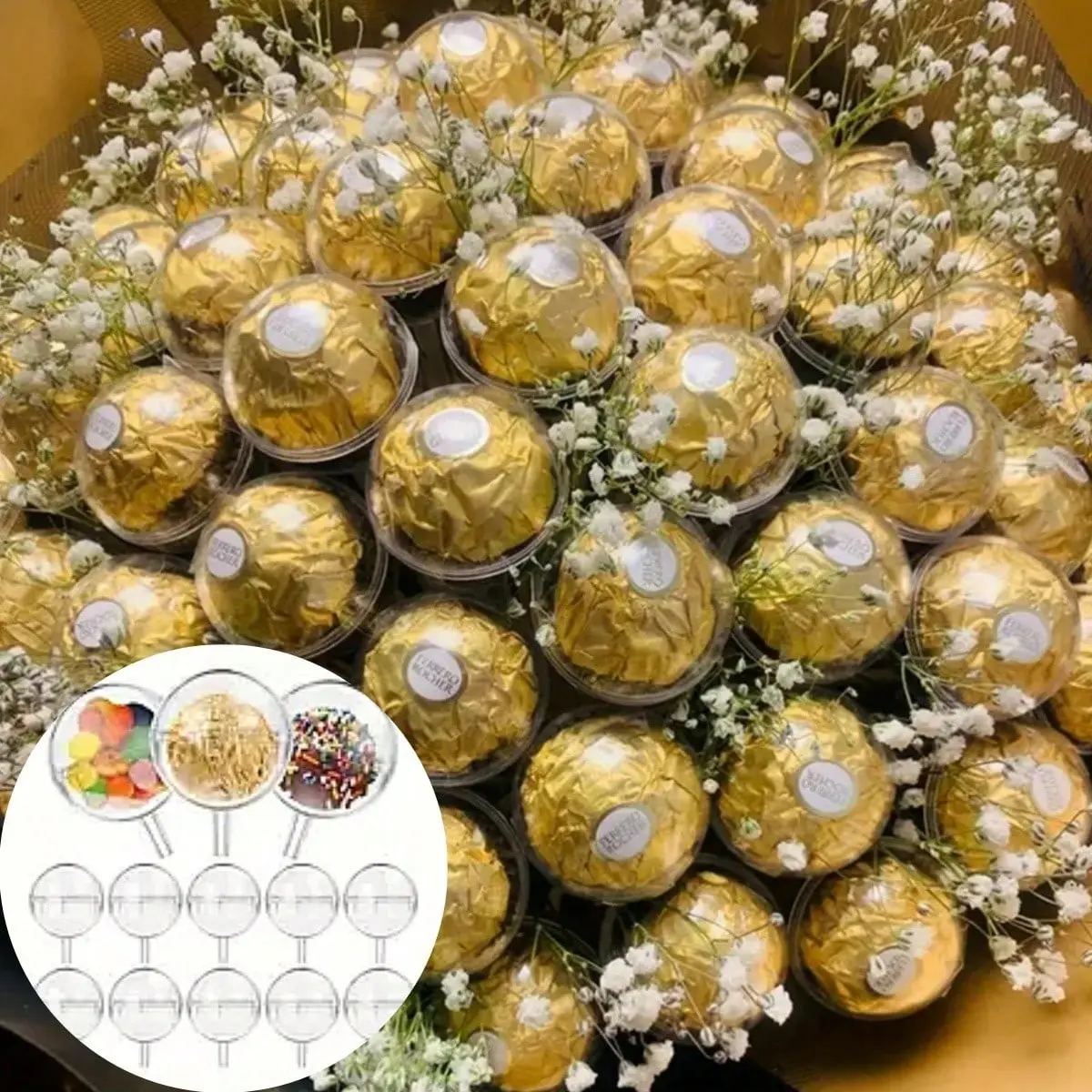 20pcs/100pcs DIY Chocolate Bouquet Packaging Balls, Acrylic Material, Flower Shop Floral Materials, Valentine's Day DIY Bouquet Supplies, Flower Arrangement, Gift Box Design, Creative Gift Packaging, Gift Wrapping Supplies