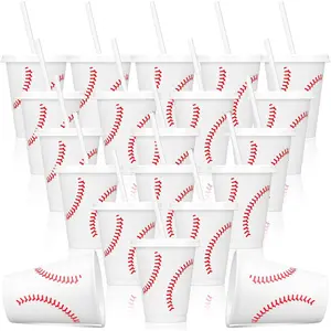 20 Pieces 16 oz Reusable Cute Plastic Baseball Cups Sports Party Gifts for Baseball Game Sport Theme Decoration Birthday Supplies