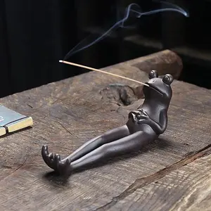 Handcrafted style frog incense burner, a frog-shaped meditation statue for relaxation and home decoration (without fragrance) - compatible with incense sticks, conical incense burners, incense stick holders, aesthetic room decoration, room decoration, inc