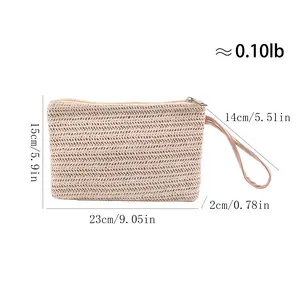 Woven Straw Makeup Bag for Women - Handmade Boho Toiletry Organizer for Summer Vacation & Beach - Stylish Travel Cosmetic Pouch with Polyester Lining