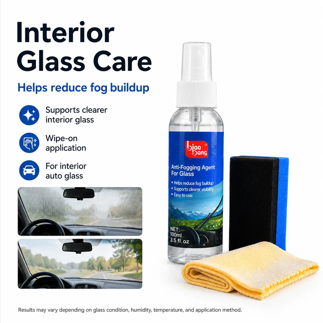 Multi-Purpose Anti Fog Spray for Glasses, Bathroom Mirrors & Auto - Streak-Free Glass Defogger