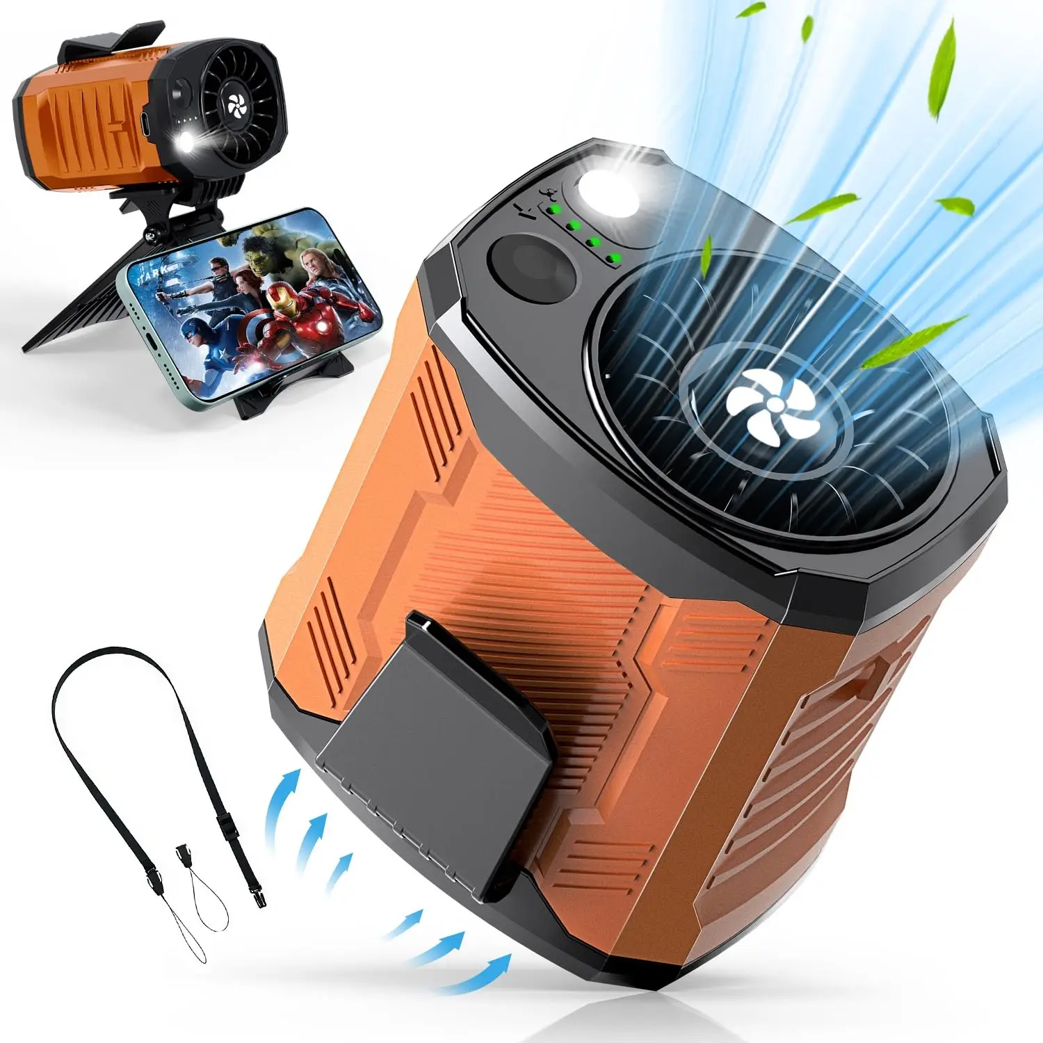 COZOME Waist Fan, Portable Fan with 4-Speed Settings, Dual-Sided Clip on Wearable Belt Personal Fan for 8000mAh, Neck Fan，2 Settings including Flashli