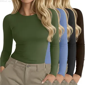 4 Pack Women's Long Sleeve Shirts Underscrub Crew Neck Slim Fit Undershirts Stretchy Casual Tight TopsC38tool que