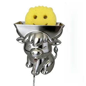 3D Printed Cow Sponge Holder with Drain  Adorable Cow-Shaped Plastic Sponge Dish Rack, Drainage System Suitable Sink, Bath Counter, Decor, Cattle-Themed Draining Stand for Wet Sponge Storage