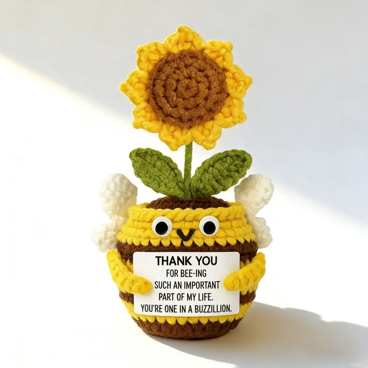 Handmade Crochet Bee Sunflower Planter, Crochet Figure, Amigurumi Stuffed Animal - Positive Energy Emotion Support Decor - Cute Floral Tabletop Decoration - Perfect Gift for Her, Girls, Moms, Daughters, Teachers - Spring Summer Decor