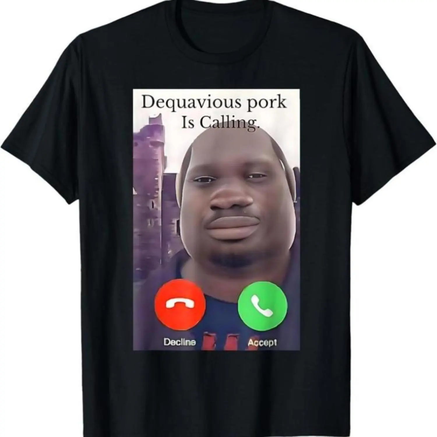 Graphic Print T-Shirt [100% Cotton]  Daquavious Pork Calling John Pork Meme Tee With Yarn Knit Design,Muppet
