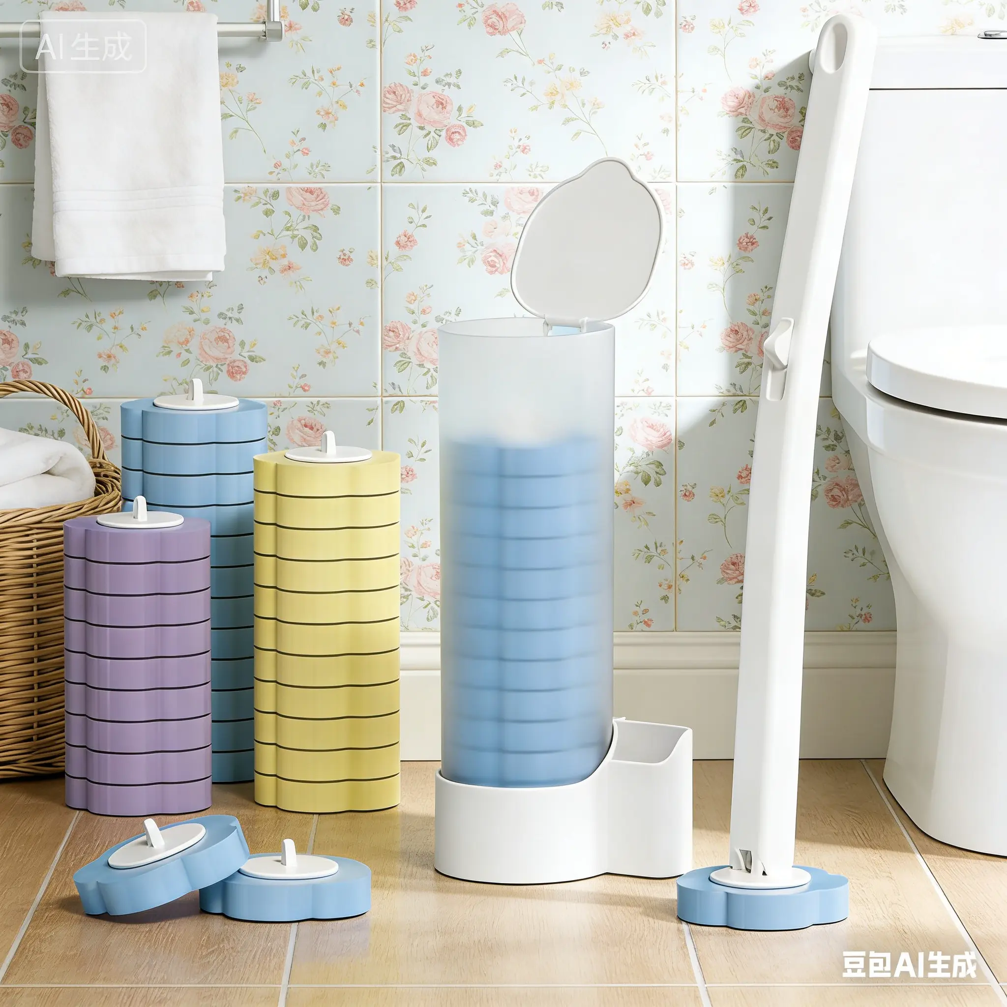 Disposable Toilet Brush Set, Including Cleaner Refills and Bowl Wand Holder, Bathroom Home Supply