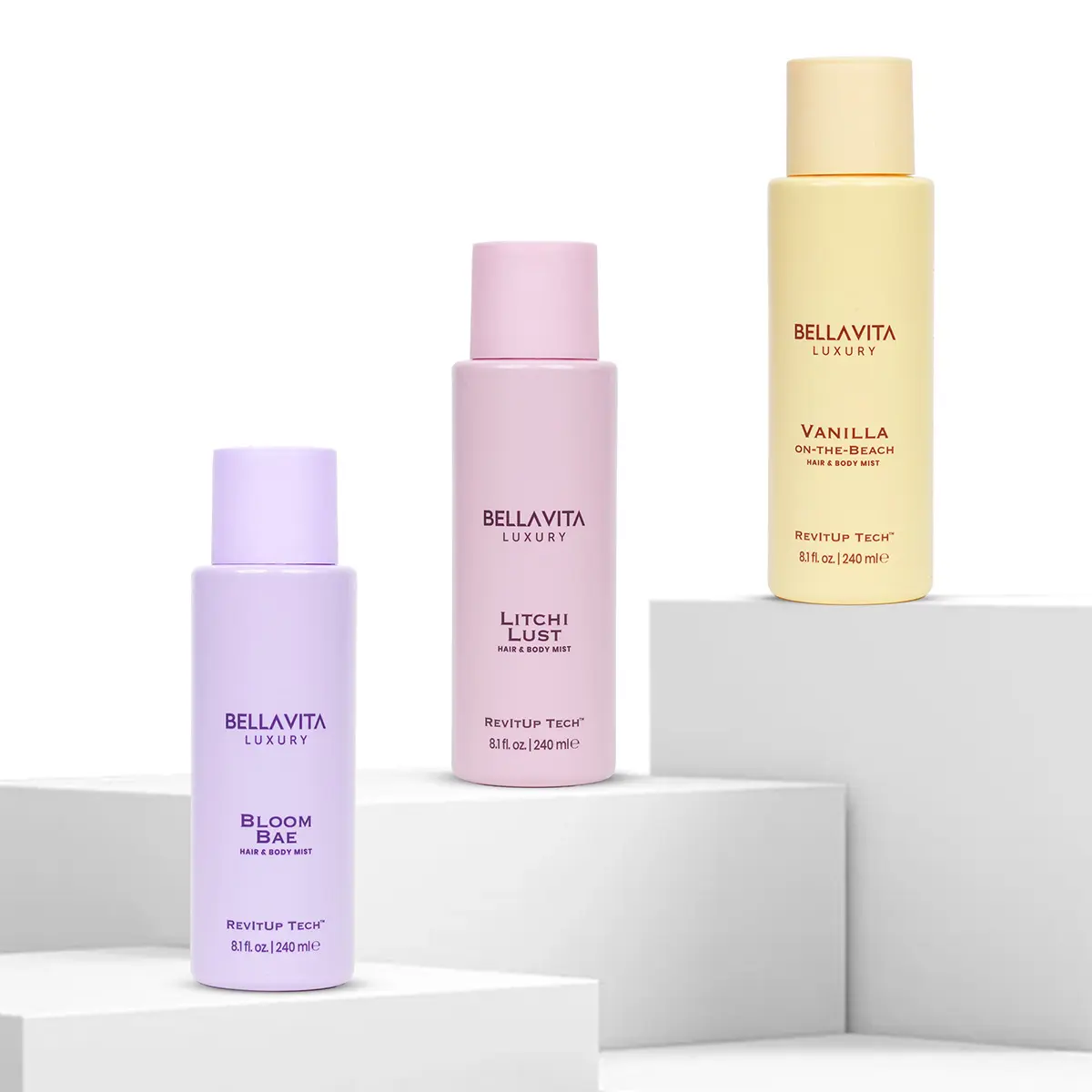 Bellavita Luxury Bloom Bae, Litchi Lust & Vanilla On The Beach Hair & Body Mist | Tiktok Exclusive Body Mist Bundle |  3X240ml (3X8.11 Fl. Oz.)