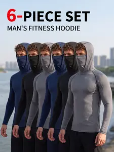 6-Pack Men's Casual Hoodie Pullovers Blue Black Light Gray Slim Fit Long Sleeve Lightweight UPF Sun Protection Soft Breathable Timeless Classic Versatile Machine Washable Comfort Multi-Occasion Wear Menswear Set Stylish Tops summerwins