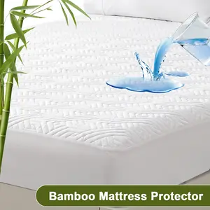 Premium Bamboo Quilted Mattress Protector, Waterproof, 1 Count Fitted Sheet, Ultra Soft & Cozy Breathable Washable Bed Mattress Cover for Protection - Noiseless White