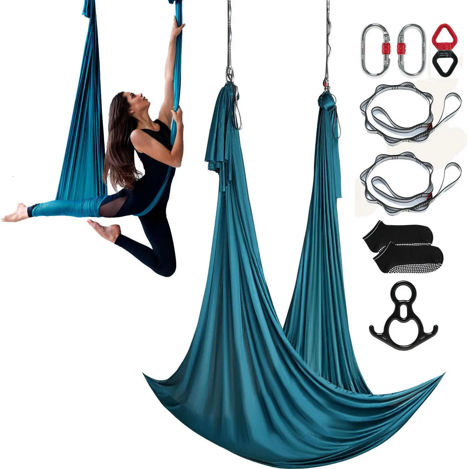 VEVOR Aerial Silk & Yoga Swing,  11 Yards, Aerial Yoga Hammock Kit with 100gsm Nylon Fabric, Full Rigging Hardware & Easy Set-up Guide, Antigravity Flying for All Levels Fitness Bodybuilding, Green