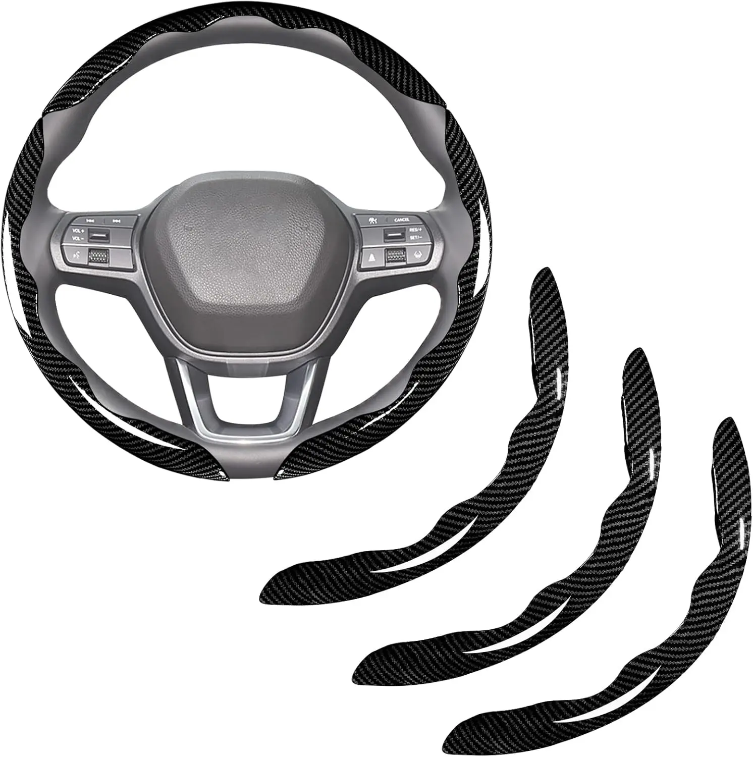 Carbon Fiber Steering Wheel Covers 3 Piece Clip on Steering Wheel Cover，Steering Wheel Cover，Car Interior Accessories，Car Interior Decoration Parts Replacement
