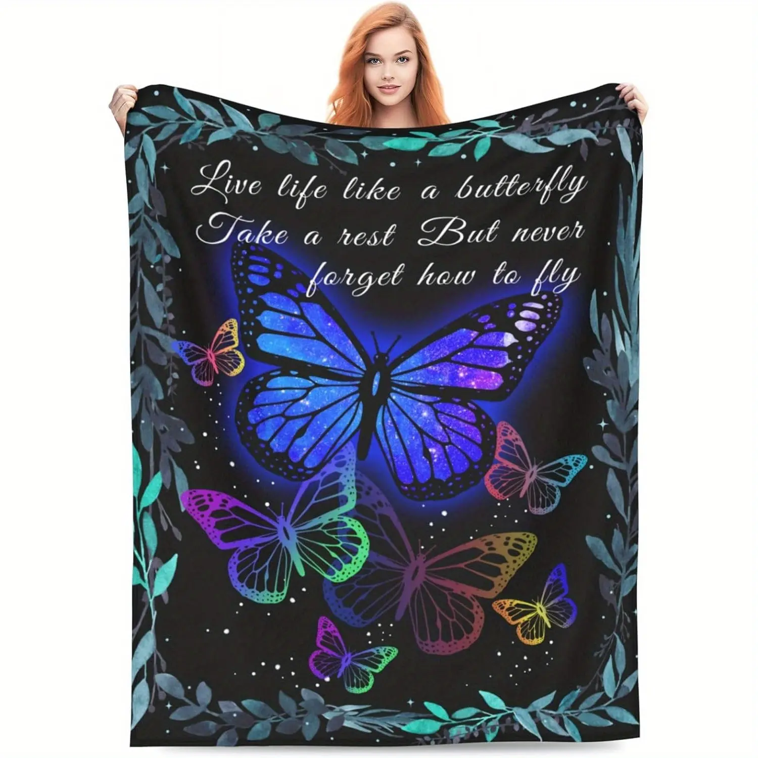 Luxurious Soft Heavyweight Print Flannel Throw Blanket - 50x40in Extra Large - Suitable for Sofa, Bedroom - All-Season Bedspread, Modern Home Decor - Blue, Purple, Green, Teal - Ideal Housewarming Gift