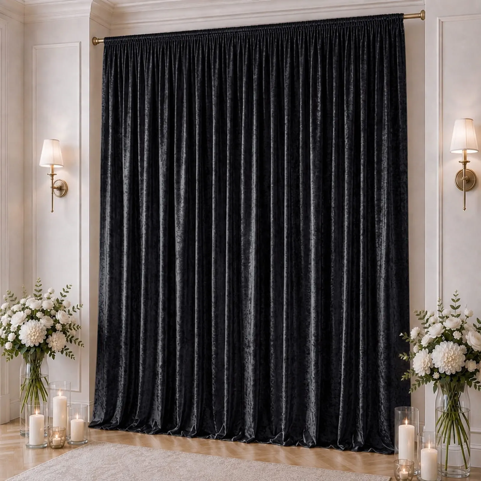 10x16 ft Premium Crushed Black Velvet Blackout Curtain - Single Panel with Rod Pocket, 70% Blackout, Ceiling Drape, Stage Backdrop for Event Decor, Black Velvet Curtains, Blackout 70%