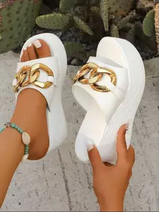 Women's Fashion Elegant Block Heel Sandals, Slip-On Thick Sole Wedge Shoes, Stylish Beach Footwear for Summer, Comfortable & Trendy