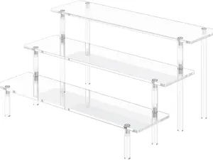 3 Tier Acrylic Display Risers, Large Perfume Organizer Stand, Clear Cupcake Stand Holder, Display Shelves for Figurines, Dessert Shelf for Party, Risers Display Stand for Decoration (1 Pack)