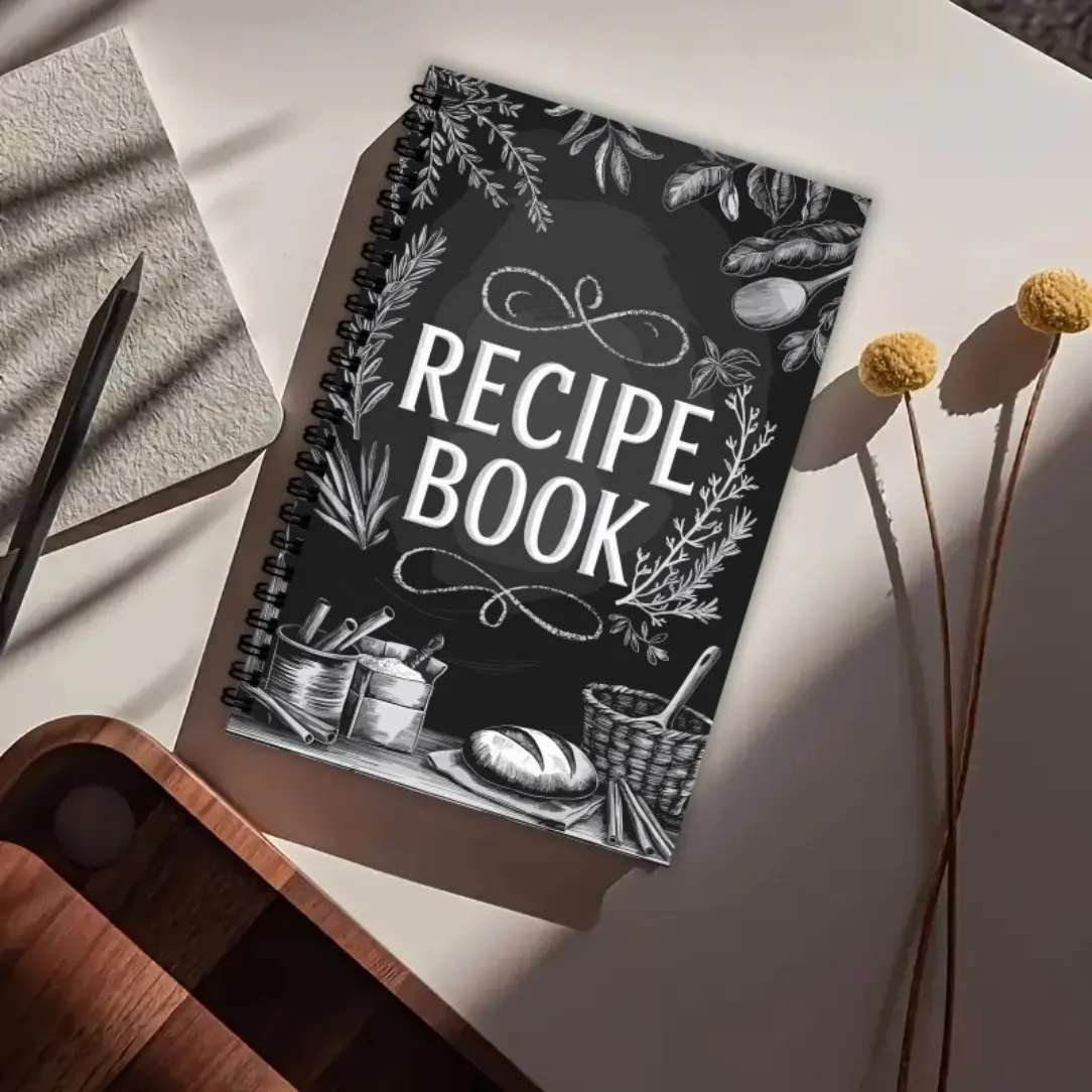 A5 Recipe Book, Spiral Notebook with Chalkboard Design, Ideal for Home Recipe Journal, Chef Gift, Food Lovers, Blank Pages