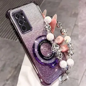 S22 Ultra Glittery Bling Style Glitter PC Fashion Strap Lanyard Phone Holder Case with Elegant Cover Compatible with For Samsung Galaxy S22 Ultra Smartphone