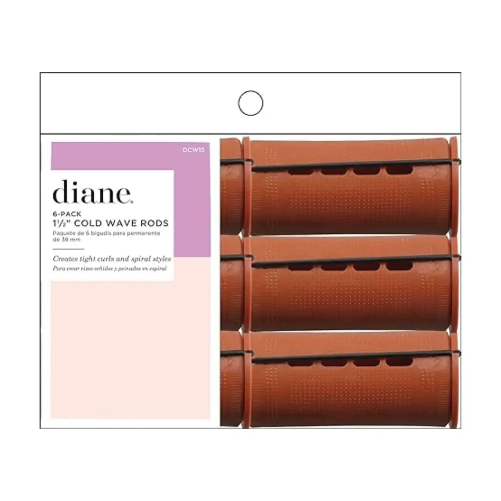 Diane 1.5-Inch Brown Perm Rod Set, 6-Count Heatless Blowout Rods for Tight Curls & Wet Wave Hair, Haircare Tool for All Hair Types, Pack, Cold Wave Rods
