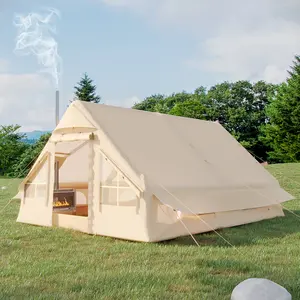 Extra Large Inflatable Camping Tent with Pump, Glamping Tents Easy Setup 4 Season Waterproof Windproof with Stove Jack & Mesh Windows & Pump