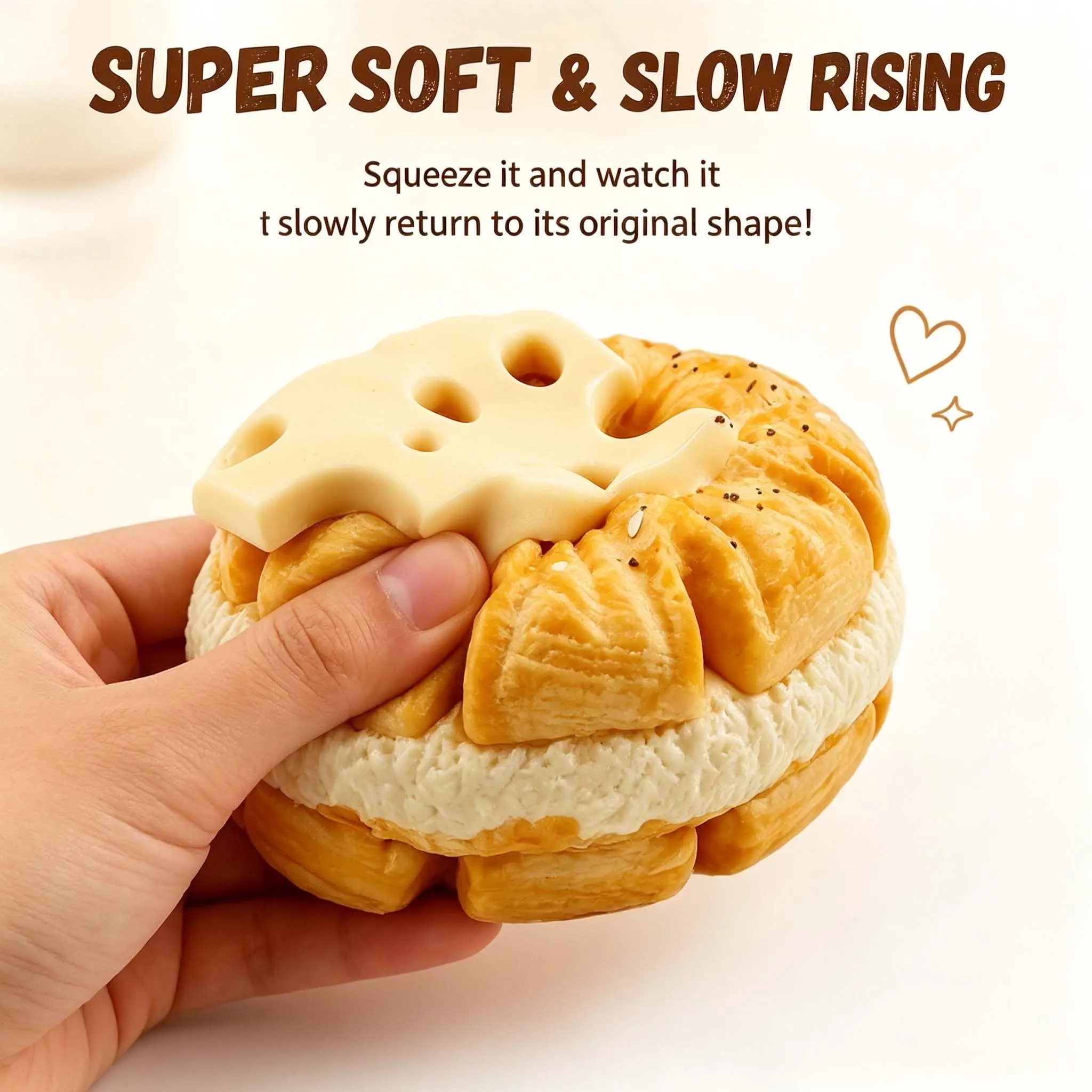 Croissant Squishy Toy, Kawaii Bakery Fidget Toy, Soft Slow Rising Stress Relief Squeeze Toy, Cute Food Plush Gift for Kids & Adults
