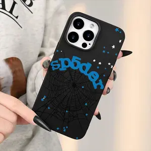 Liquid Large Hole Style Blue Spider Web Pattern Shockproof Protective Phone Case Cover for iPhone 15 15 Plus 15 Pro 15 Pro Max 11-16 Promax