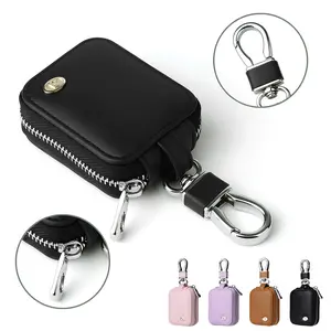 Earbud Carrying Case Small Compatible with PU Leather Hard Portable Earphone Case Protective Storage Pouch Bag with Mesh Pocket & Keychain for Wireless Headphone USB Cable