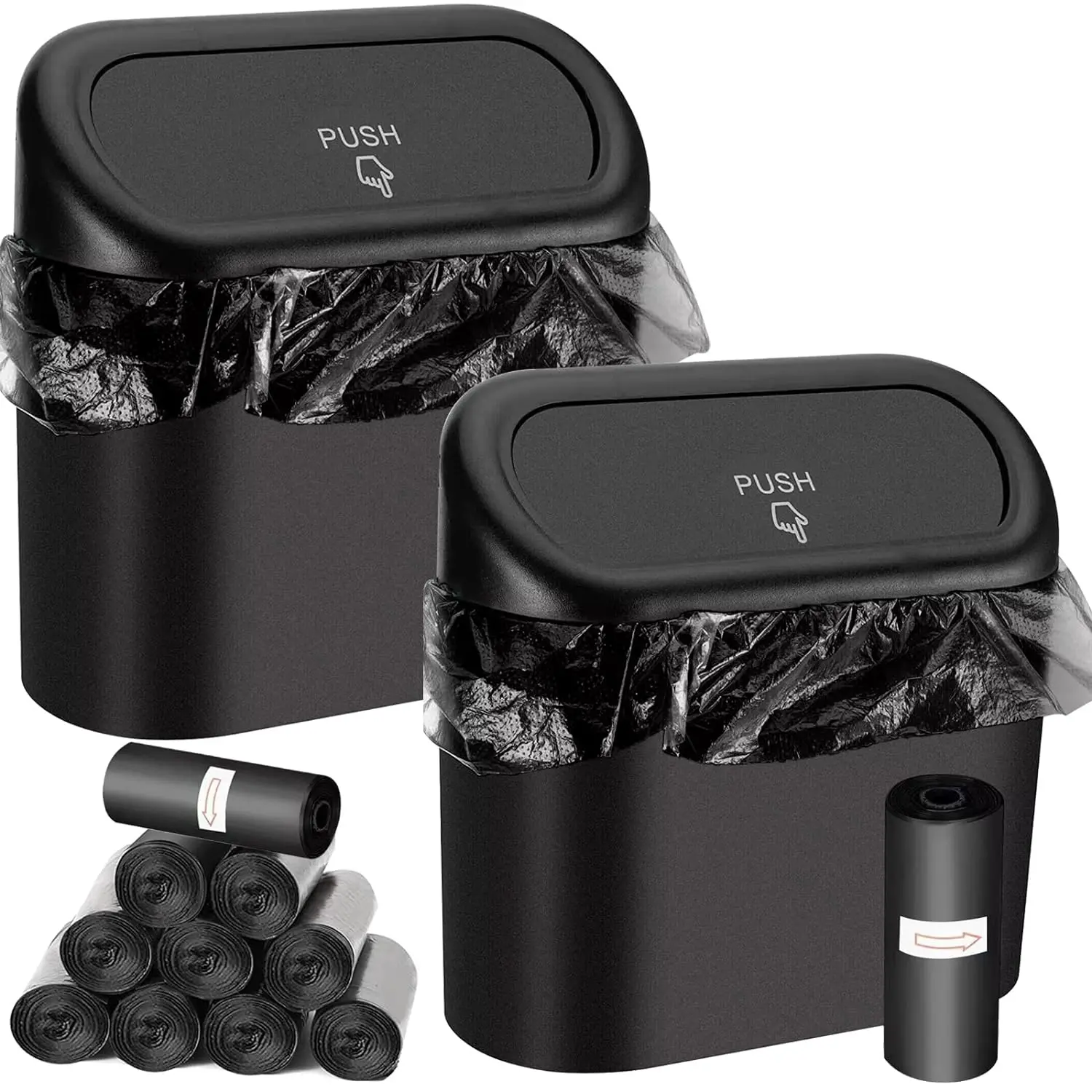 Mini Car Trash Can With Lid, Leakproof And Space-Saving Car Garbage Bin, Black
