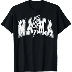 [100% Cotton] [100% Cotton] Mama Lightning Bolt Checkered Varsity Mom Women Mother'S Day T-Shirt T-Shirt For Men And Women 🥇