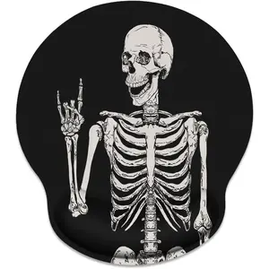 SQ-MUP010 Ergonomic Mouse Pad with Wrist Support Black Human Skeleton Skull Non-Slip Rubber Base Mousepad for Home Office Gaming Working Computers Laptop Easy Typing & Pain Relief