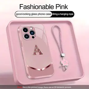 Suitable for [iPhone 13 Pro] high-end women's phone case🤩，a beautiful four-leaf clover lanyard is included🍀，simple yet sophisticated design, 26 English letters to choose from, printable patterns, non-glittery diamonds YM99