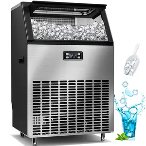 Electactic Commercial Ice Maker,200LBS/24H, Automatic Stainless Steel Machine with LCD Panel,Freestanding with 48 Pounds Storage Capacity, Party/Bar/Restaurant Scoop Connection Hose Silver