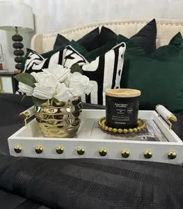 High Gloss Decorative Tray with Gold Ball Design and Handle (2 Colors)