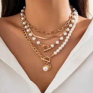 Fashionable long beaded chain layered necklace, pearl OT clasp necklace and waist chain dual-purpose