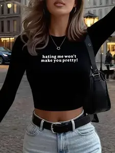 Y2K Sweet Cool Streetwear Slim Fit Long Sleeve T-Shirt, Classic Versatile Fashion, Casual Daily Wear, All Seasons, Womenswear, Everyday, Aesthetic