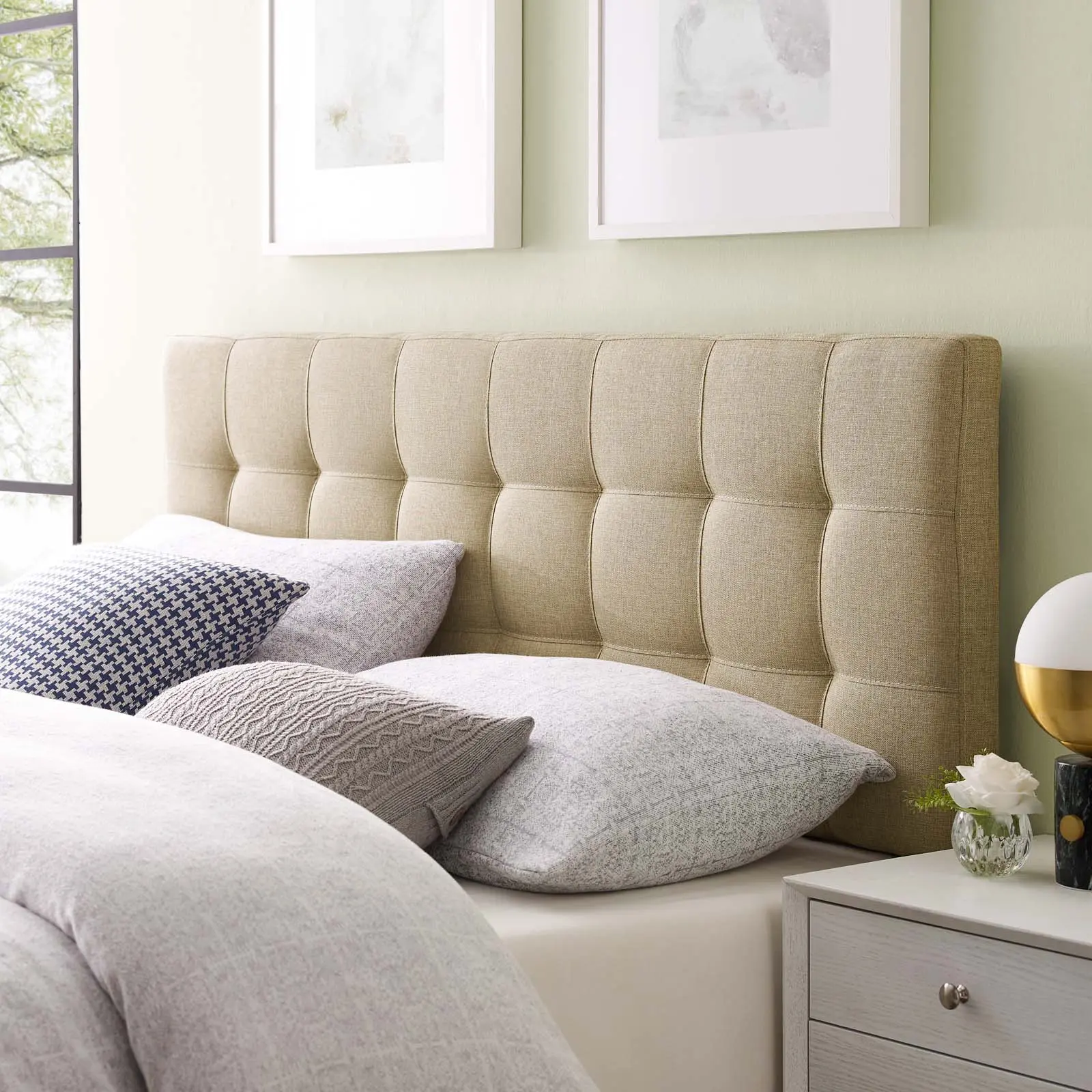 Modway Lily Full Upholstered Fabric Headboard in Beige