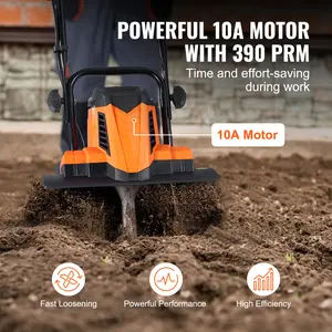 VEVOR 10 Amp Electric Cultivator, 14inch Cultivation Width 3.94inch Cultivation Depth Corded Electric Cultivator/Cultivator, Steel Manganese Teeth, Suitable for Garden Lawn Soil Digging