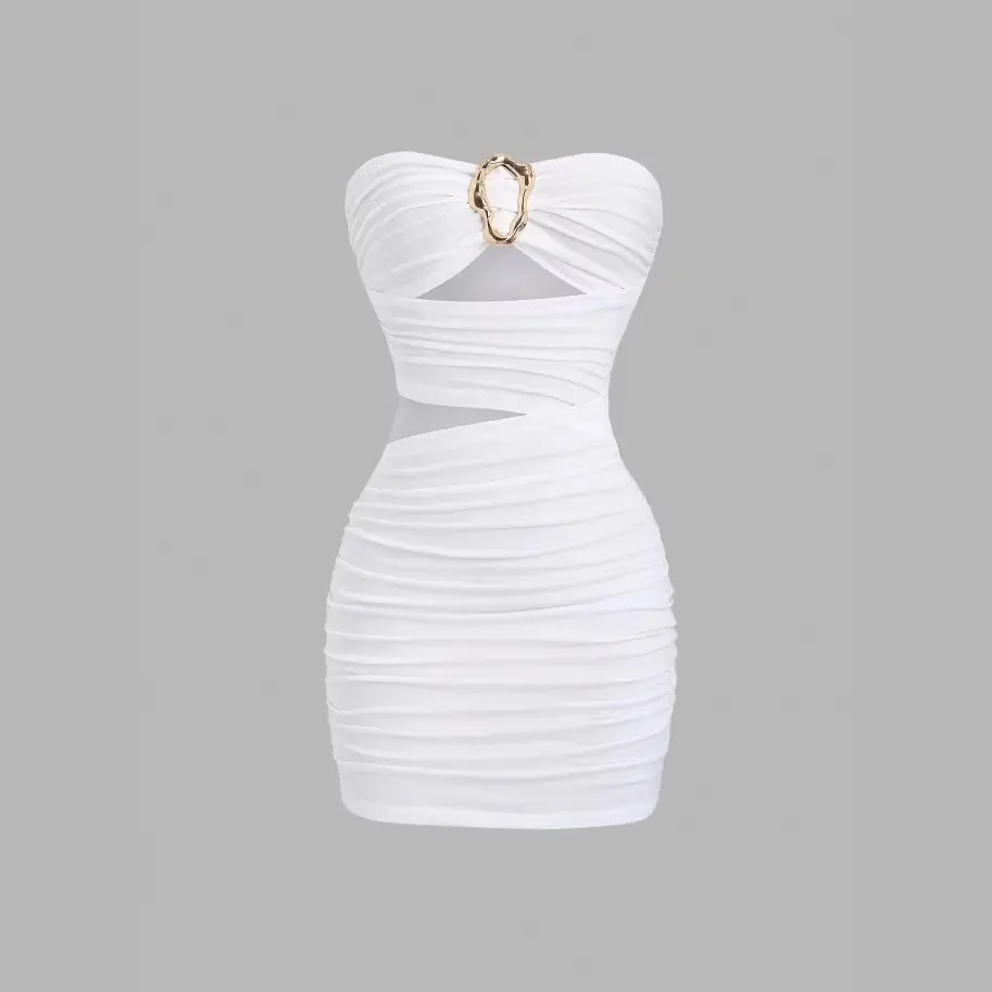 Women's Military-Inspired Casual 1-Piece Sleeveless Sheer Form-Fitting Polyester Tube Dress - Stylish Premium Fabric Single-Piece Casual Dress